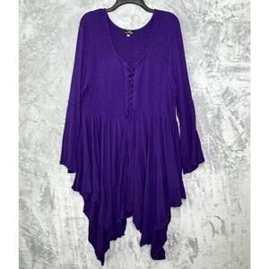 Lotustraders Dress Womens 5X Boho Handkerchief Hem Bell Sleeve Rayon Tunic